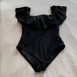 Cupshe Black One Piece laser cut out detail